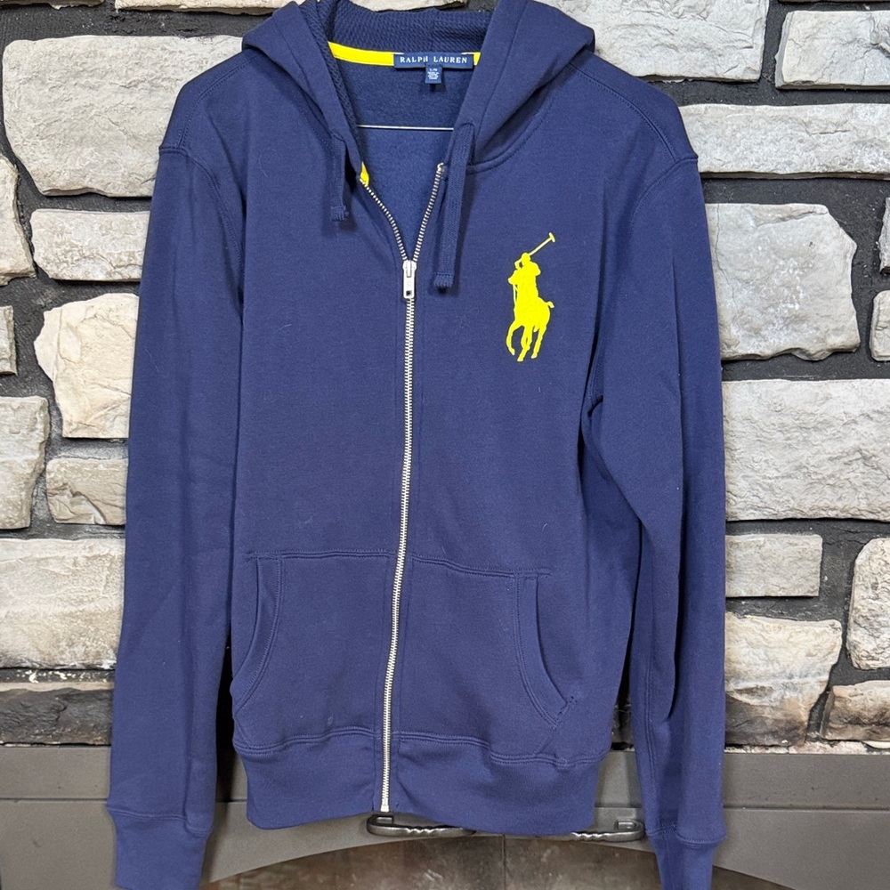 Ralph Lauren Blue Hoodie with Yellow Emblem